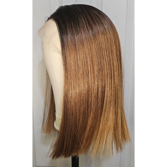 15 in Blunt Cut Bob Honey Blonde Synthetic Wig Highlights Ombre 13x4 HD Lace - Picture 4 of 8